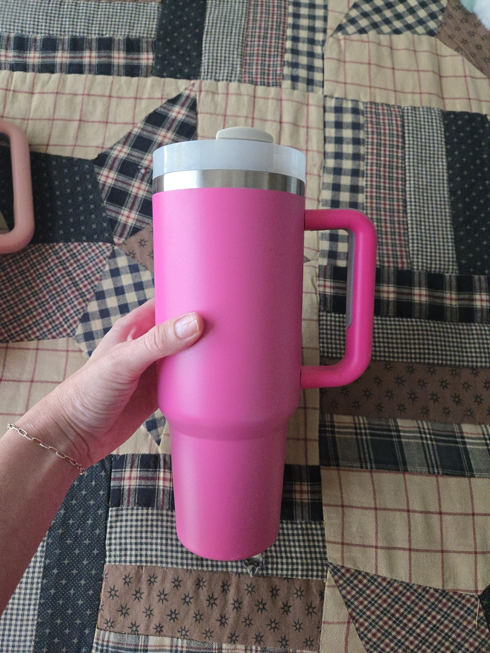Hot Pink Travel Mug with Handle - Unbranded